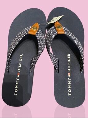 Tommy Hilfiger Navy & White Anchor Print Flip Flops